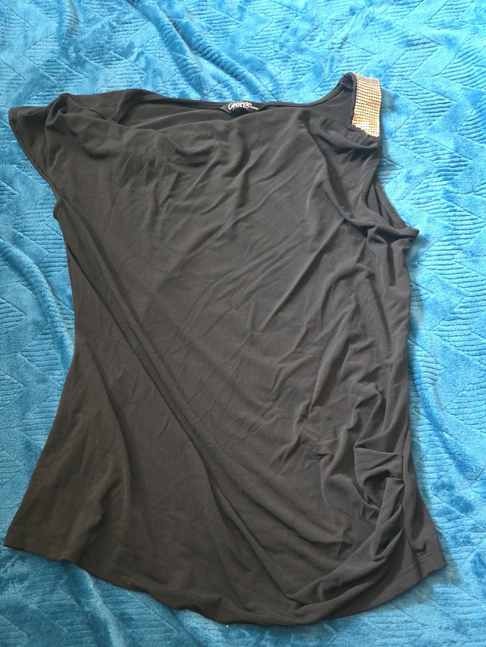3/$20 George Black One-Shoulder Tank with Gold Embellished Strap